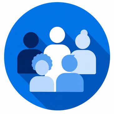 Icon of diverse people in various shades of blue within a blue circle.
