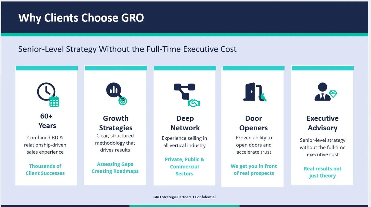 Overview of why clients choose GRO for senior-level strategy without full-time executive costs.