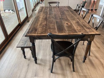 Solid hard-maple kitchen table and bench. Chairs were made of elm and oak.
