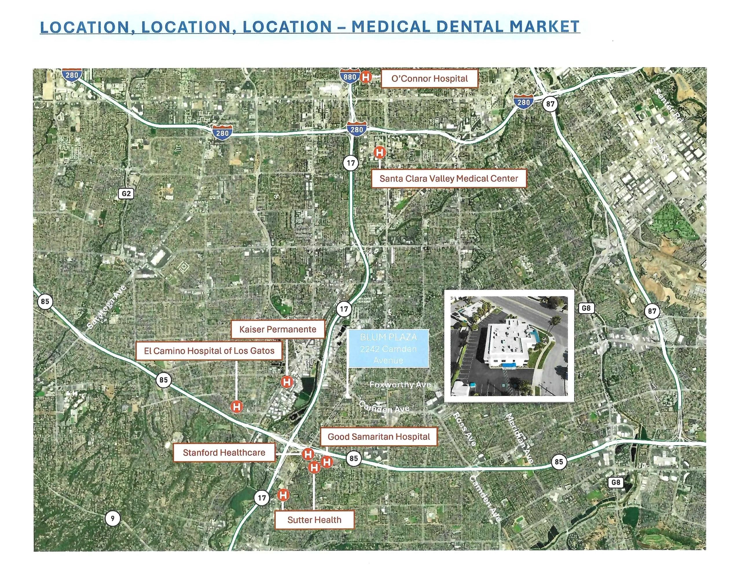 Map highlighting medical and dental market locations around San Jose, CA.