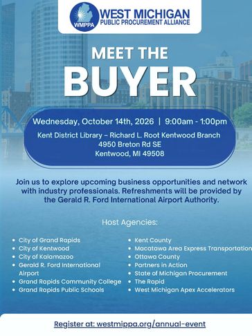 Meet the Buyer event on October 14, 2026, at Kent District Library in Kentwood, MI.