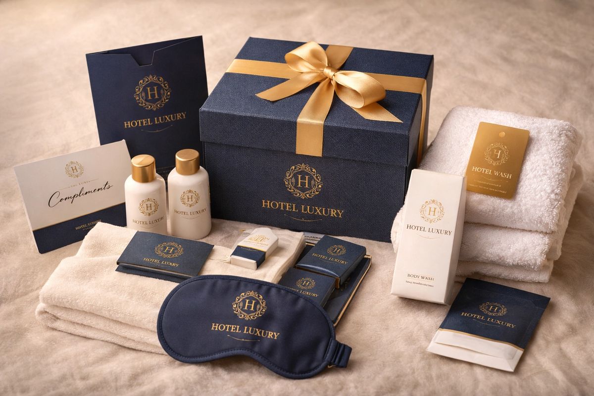 Luxury hotel branded packaging and amenities