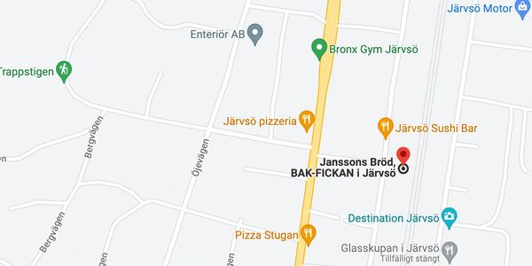 Map showing Järvsö area with restaurants and landmarks.