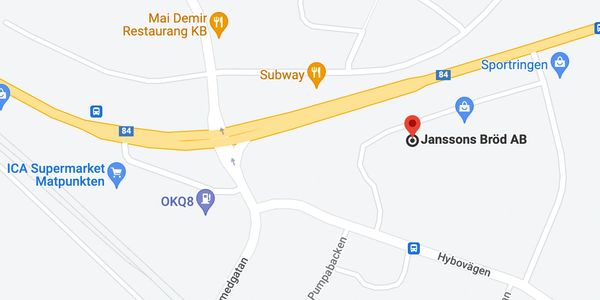 Map showing Janssons Bröd AB location near highway 84 in Sweden.