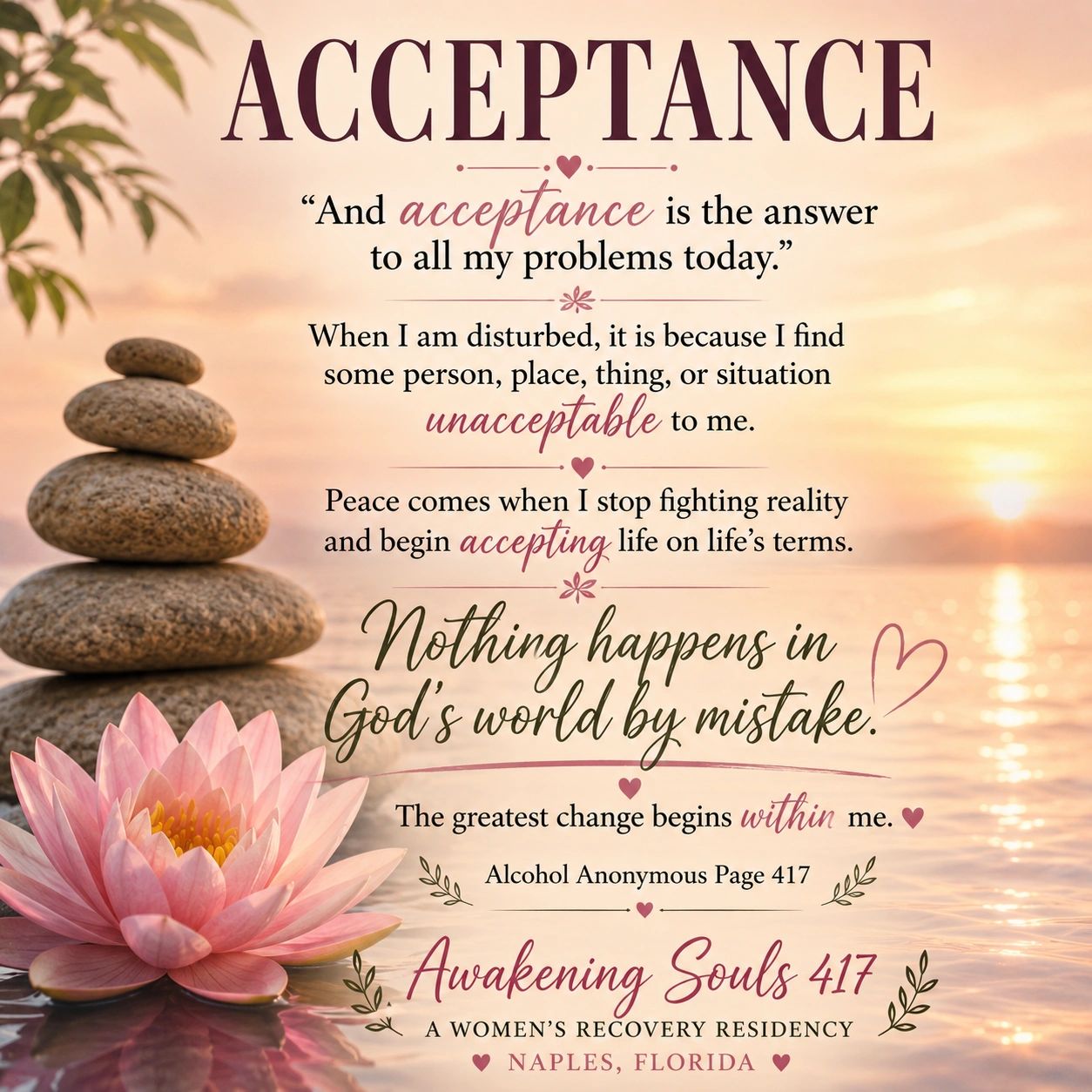 Acceptance. Alcohol Anonymous Page 417