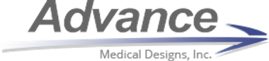 Logo of Advance Medical Designs, Inc. with an arrow design.