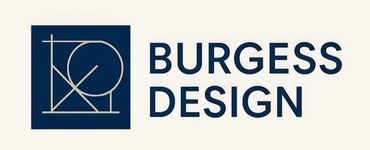 Logo of Burgess Design with geometric shapes and text.