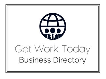 Logo for Got Work Today Business Directory with globe and business people icons.