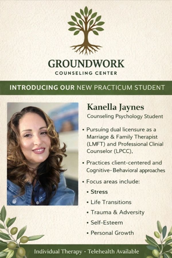 Introducing Kanella Jaynes, a counseling psychology student at Groundwork Counseling Center.