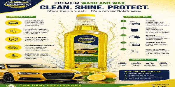 Premium wash and wax car cleaner with deep clean, mirror finish, and refreshing scent.