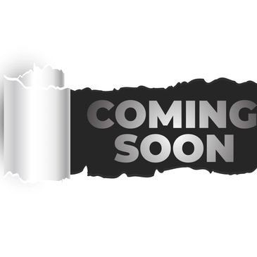 Silver text 'COMING SOON' on a black torn paper background.