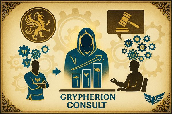 Illustration of Grypherion Consult's business and legal advisory services.