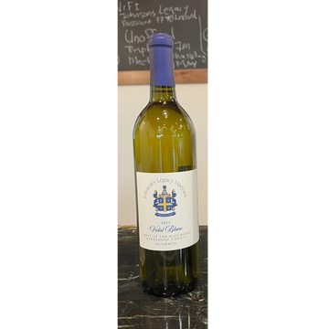 Bottle of 2023 Vidal Blanc white wine from Johnson's Legacy Vineyard.