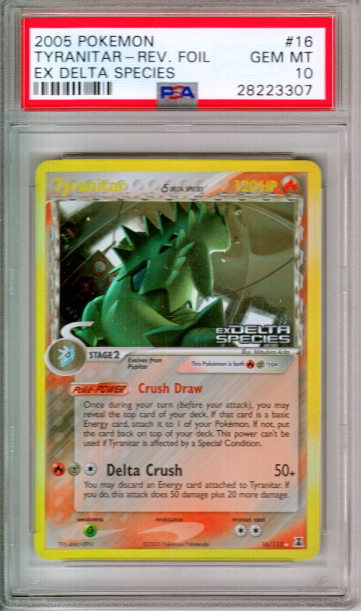 2005 Pokemon Ex Delta Species Reverse Foil Tyranitar 16/114 PSA 10