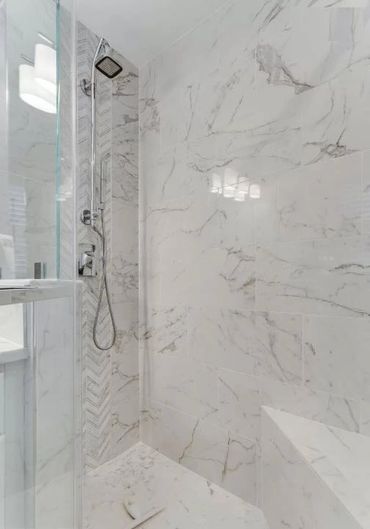 master bath shower update with clean light modern look to maximize the space
