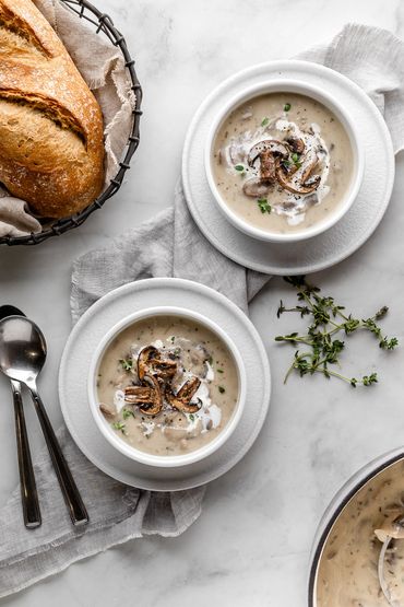 Mushroom soup with sourdough bread 