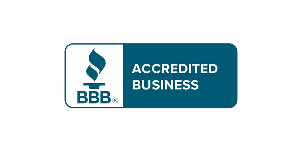 BBB Accredited Business logo with flame icon and text.