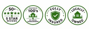 50+ five star reviews, trusted by local homeowners, fully insured, locally owned lawn care company