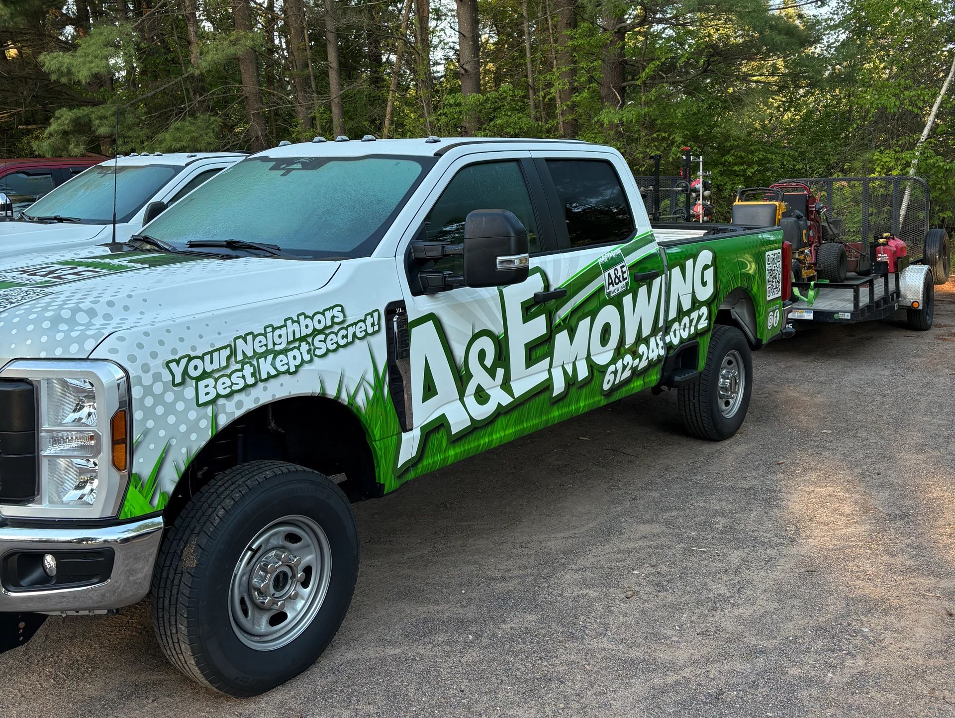 An A&E Mowing lawn crew ready to service HOA and commercial properties in Shoreview and nearby areas