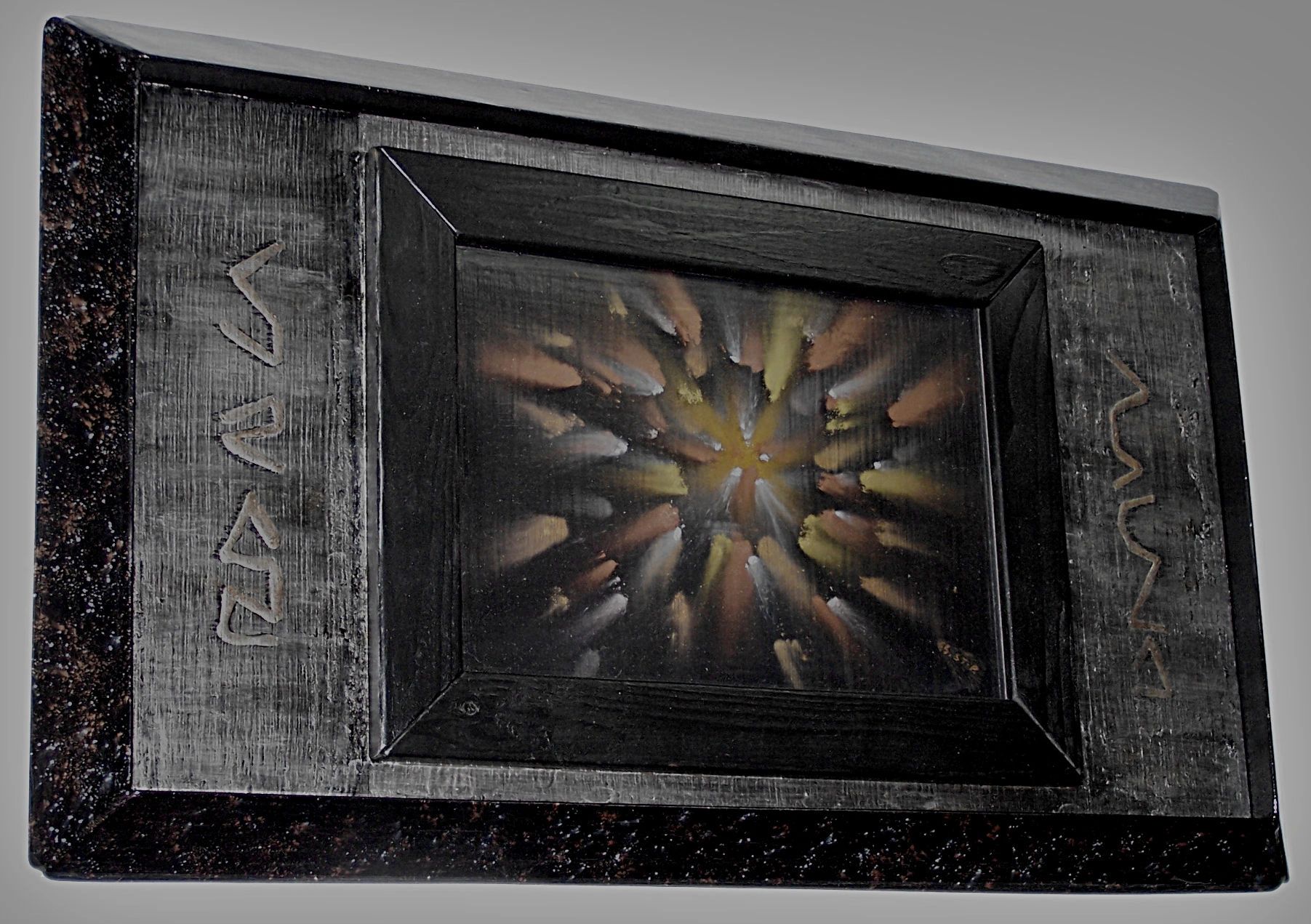 CODE ALPHA, 3 layers painting with a plexiglass, by S. St-Pierre. 24 x 14 in.