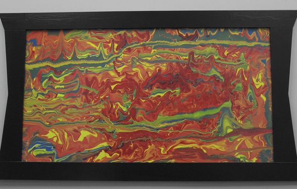 "Magmatic Duel"painting by Sylvain St-Pierre.Hand applied swirls of mixed colors;find the 2 duelists