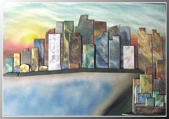 City sculpture painting wall decor