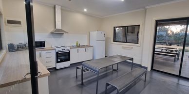 Modern camp kitchen and BBQ facilities at Bridgewater Caravan Park near Bendigo
