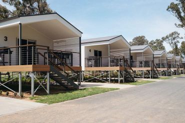 Modern two-bedroom river view cabins at Bridgewater Caravan Park on the Loddon River