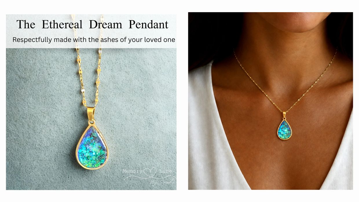 Elegant Ethereal Dream Pendant with blue-green shimmer.