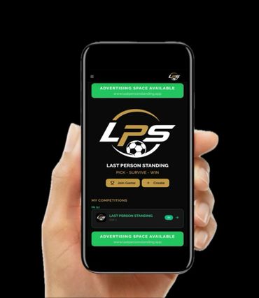 Hand holding phone displaying Last Person Standing app interface.