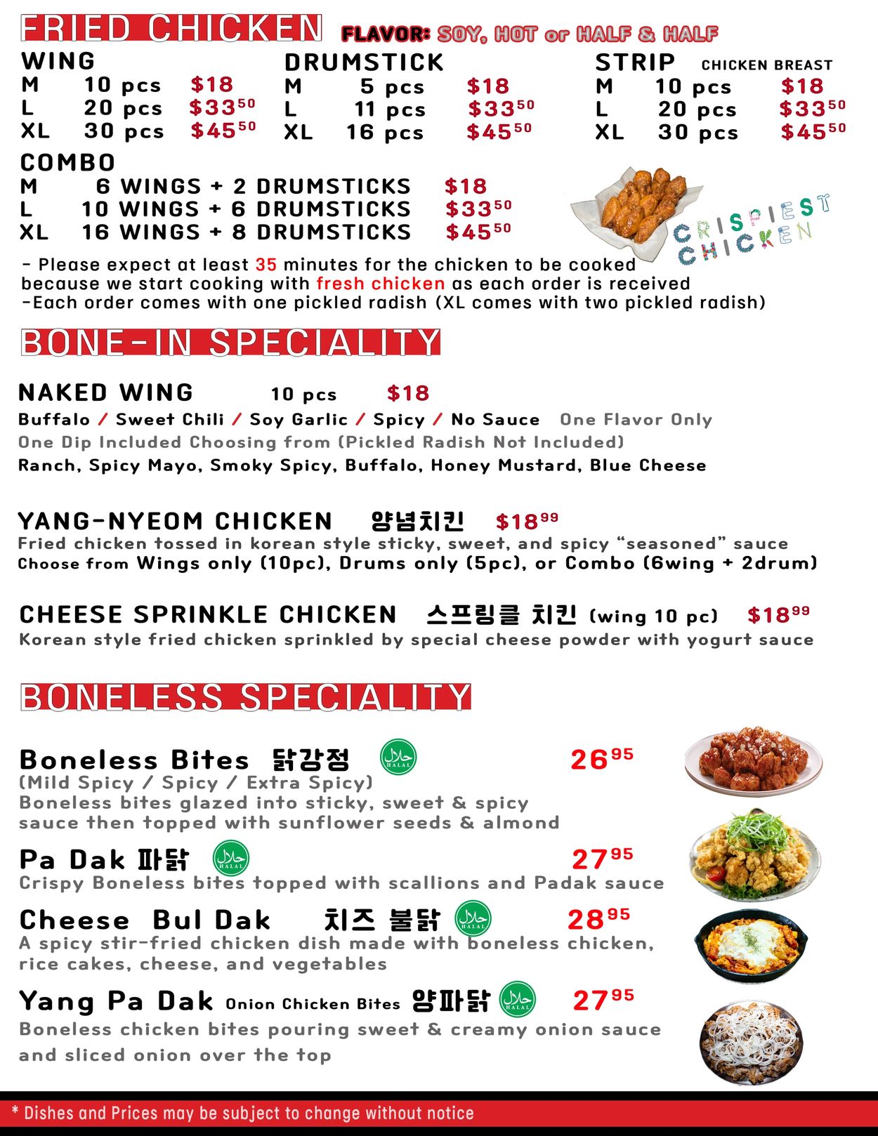K Chicken Menu