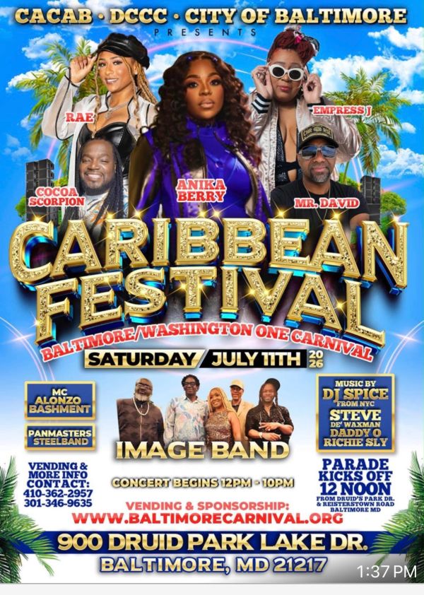Flyer for Caribbean Festival in Baltimore on July 11, 2026.