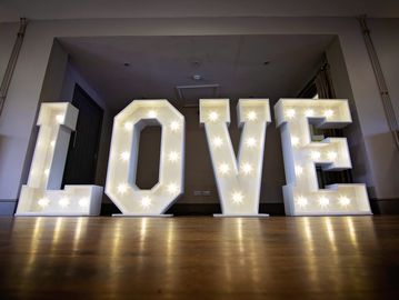 Giant Light up Love Letters avilable to hire for weddings and events throughout Berkshire and beyond.
