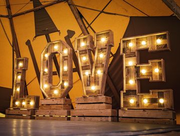 Rustic Light up Letters avilable to hire for weddings and events throughout Berkshire and beyond.