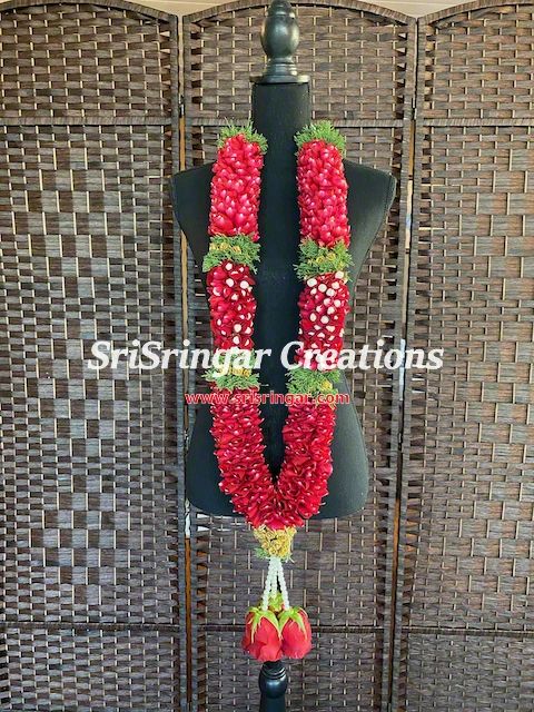 Red Rose Petal with Nandiavattam Wedding Garland Set