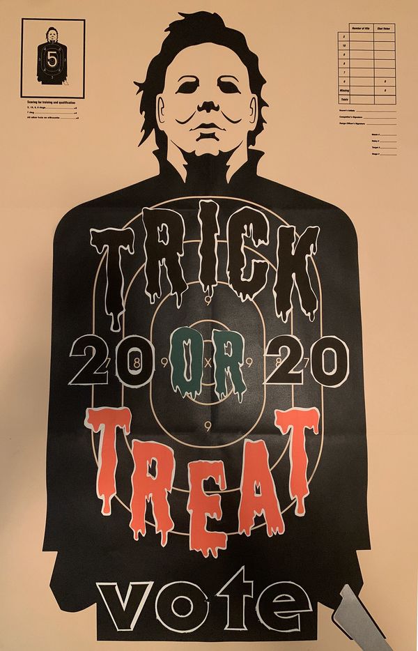 Halloween-themed shooting target with 'Trick or Treat' and 'Vote' messages.
