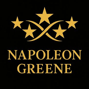 Golden stars and elegant text forming the name Napoleon Greene on black.