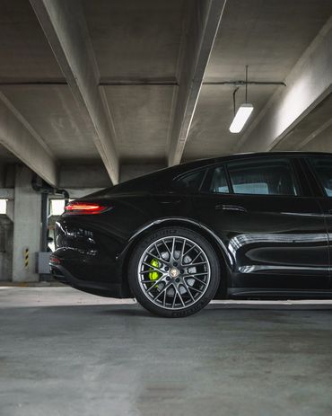 Porsche Panamera E-hybrid rear half in parking garage