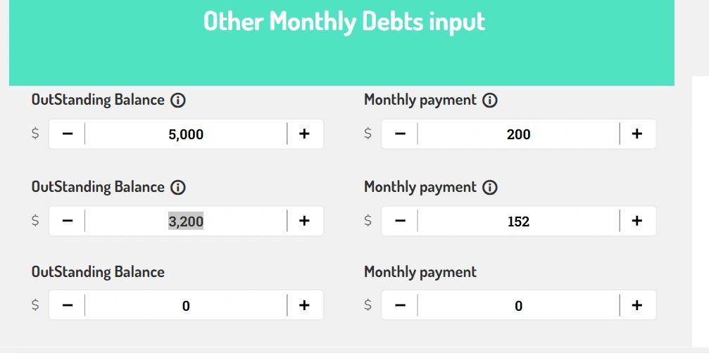 Add in your other Monthly Debts