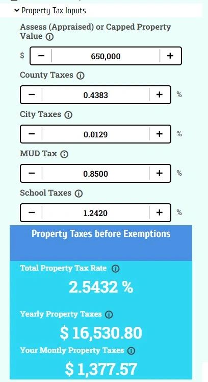 Property Taxes on 650K home