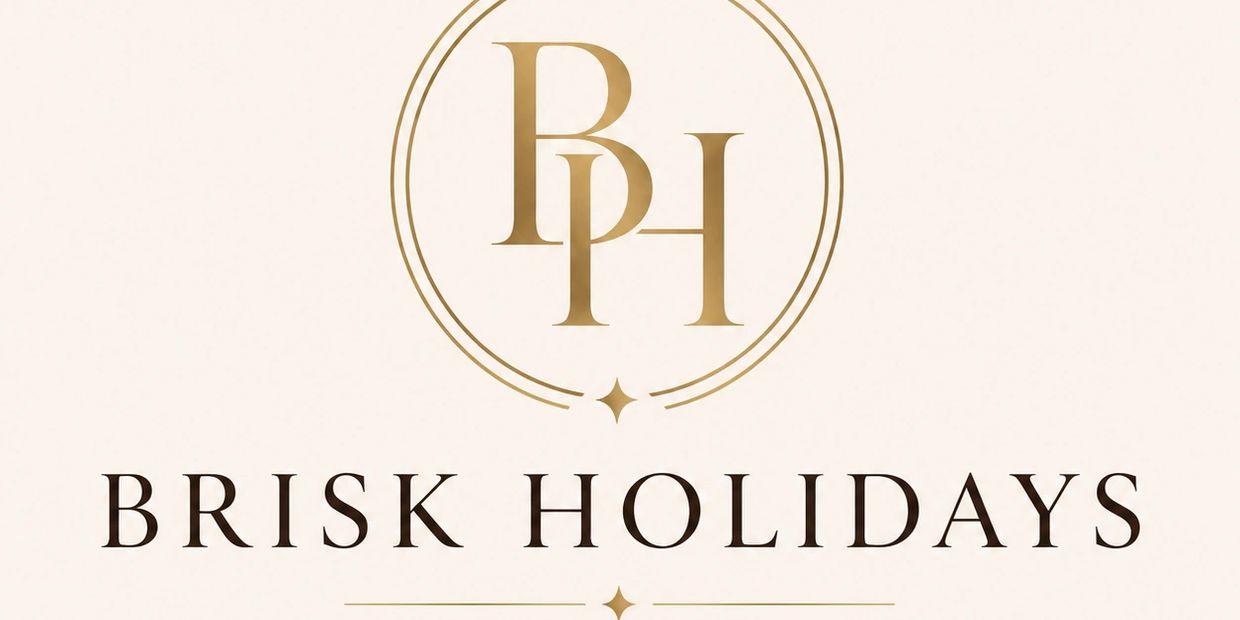 Elegant logo for Brisk Holidays featuring gold initials PH.