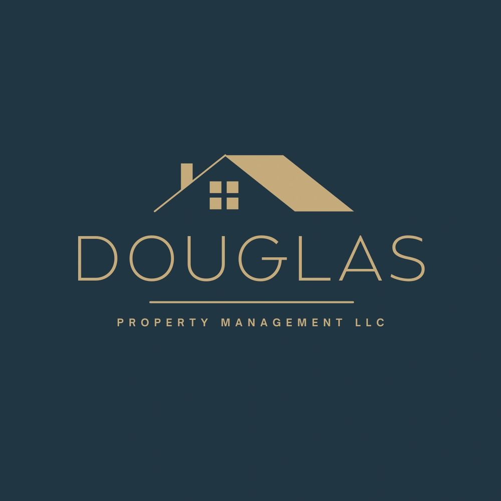Elegant logo for Douglas Property Management LLC with a house roof icon.