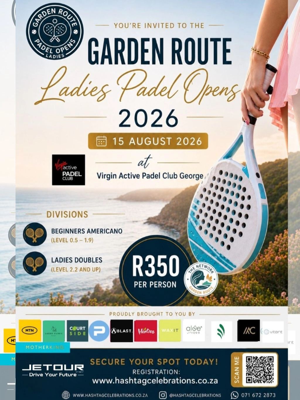 Invitation to Garden Route Ladies Padel Opens 2026 on 15 August at Virgin Active Padel Club.