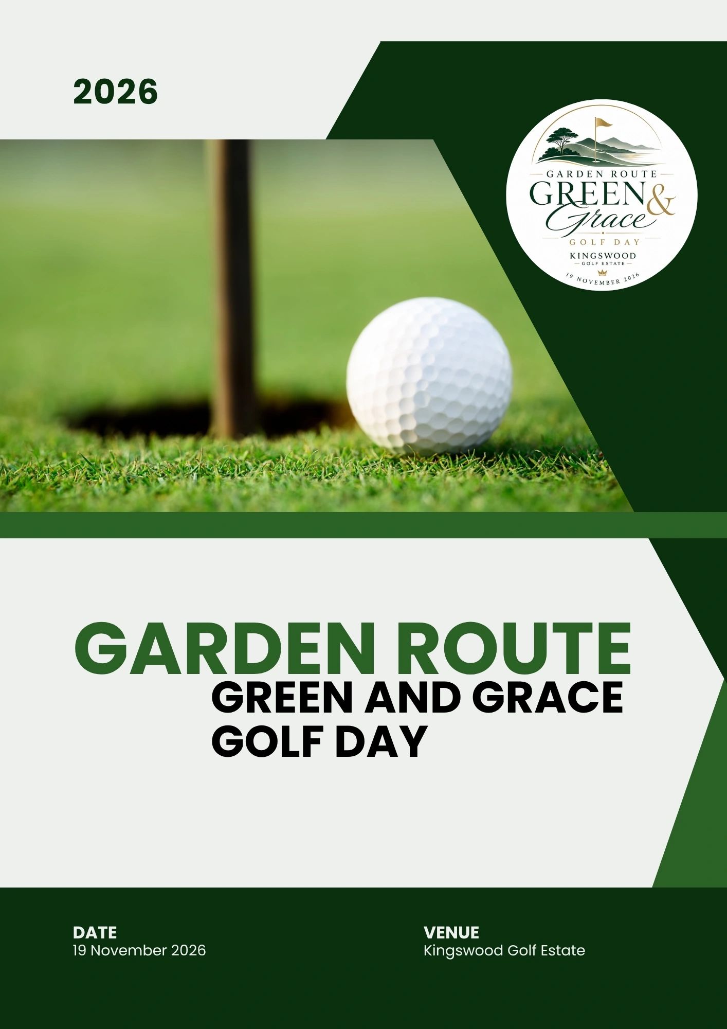 Golf event poster for Garden Route Green and Grace Golf Day 2026.