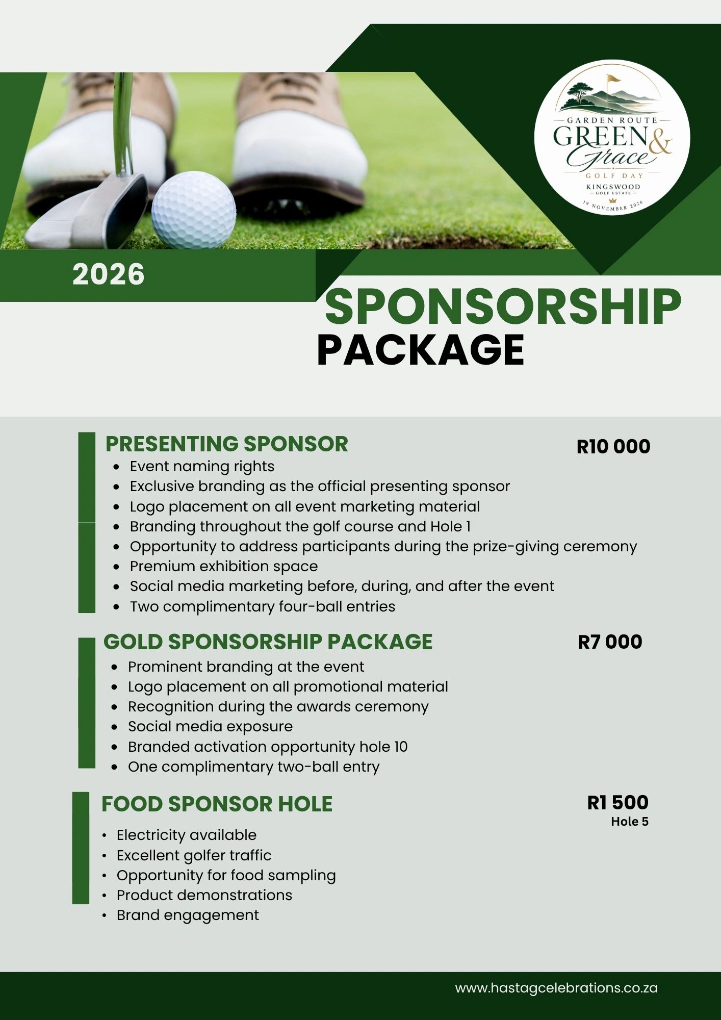 2026 Garden Route Green &amp; Grace Golf Day sponsorship packages.