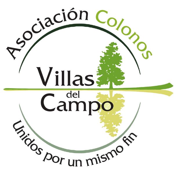 Logo of Asociación Colonos Villas del Campo with a tree and reflection.