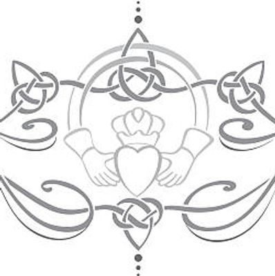 Intricate Celtic knot design with hands holding a heart at the center.