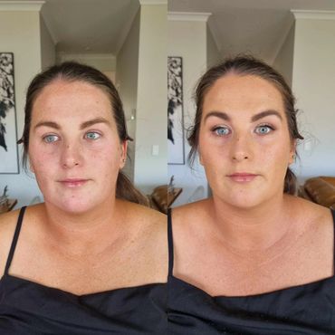 Before and after makeup transformation highlighting natural beauty.