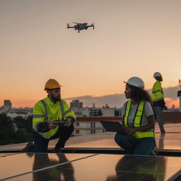 drone surveying a construction site