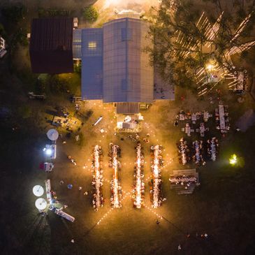 drone photo of a wedding